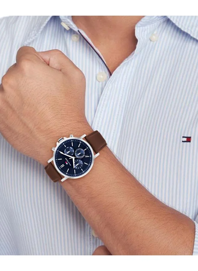 TOMMY HILFIGER Mens Analog Multifunction Quartz Watch With Brown Leather Strap - 1710585